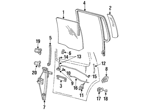 1992 Ford Explorer Rear Door Glass & Hardware, Lock & Hardware Run Channel Diagram for F5TZ7825766B