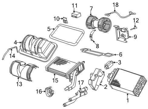 2002 BMW Z3 Heater Core & Control Valve Empty Housing For Heater/Air Condit.Unit Diagram for 64116908485