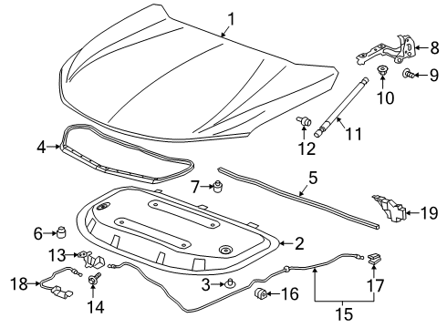 2021 Chevrolet Blazer Hood & Components Hinge Diagram for 84445918