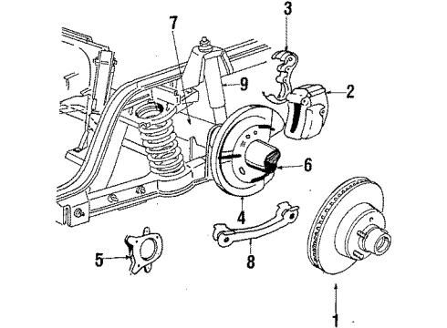 1987 Lincoln Continental Rear Brakes Anchor Plate Diagram for E4LY2B582A