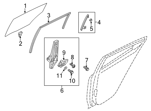 2016 Hyundai Veloster Rear Door Run-Rear Door Window Glass Diagram for 83541-2V000