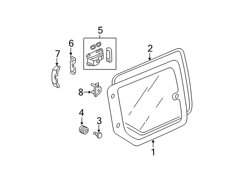 2006 Honda Element Rear Door - Glass & Hardware Base, Access Panel Glass Lock Cover Diagram for 73427-SCV-A01