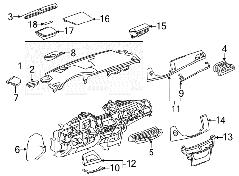 2016 Cadillac CT6 Cluster & Switches, Instrument Panel Defroster Grille Diagram for 23341315