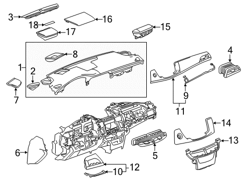 2018 Cadillac CT6 Cluster & Switches, Instrument Panel Trim Panel Diagram for 23380417