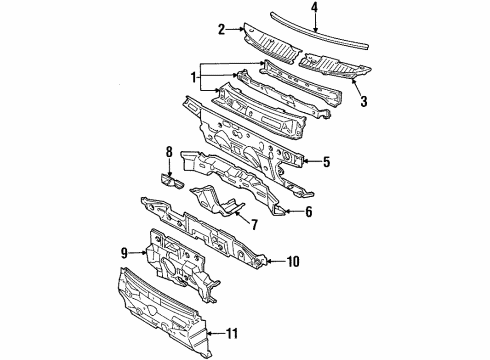 1996 Ford Contour Cowl Insulator Diagram for F5RZ5401588A