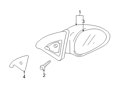 2001 Kia Rio Outside Mirrors GARNISH-Sail Inner, RH Diagram for 0K30A69115B