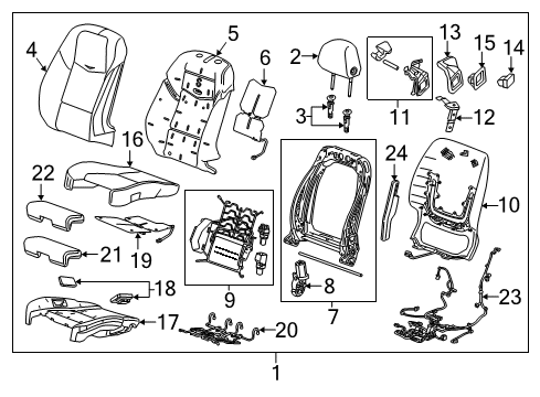2016 Cadillac ATS Driver Seat Components Headrest Guide Diagram for 22829064
