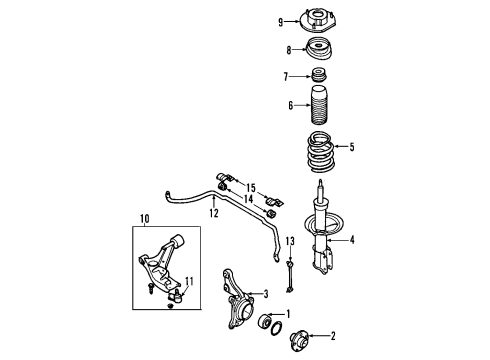 2008 Chevrolet Aveo5 Front Suspension Components, Lower Control Arm, Stabilizer Bar Steering Knuckle Assembly Diagram for 96870492