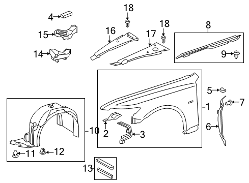 2009 Lexus LS460 Fender & Components Fender Sub-Assembly, Front Diagram for 53801-50170