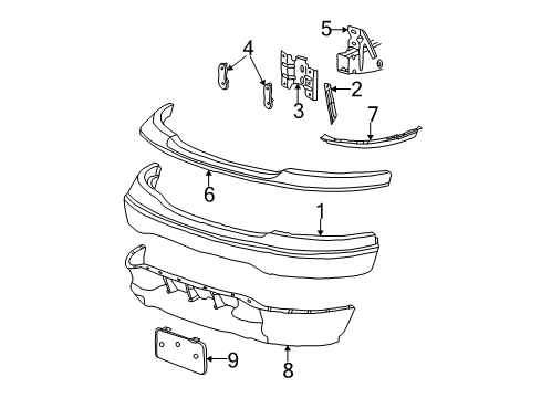 2002 Ford F-150 Front Bumper Pad Assembly Diagram for XL3Z-17K833-AAA