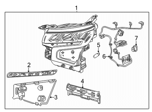 2021 Chevrolet Tahoe Headlamp Components Headlamp Assembly Center Bracket Diagram for 84849887