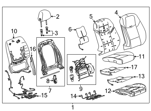 2013 Cadillac ATS Passenger Seat Components Seat Cushion Pad Diagram for 23124059