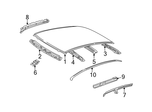 2003 Toyota Prius Roof & Components, Exterior Trim Roof Molding Diagram for 75555-47010