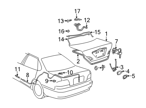 2002 Toyota Avalon Trunk Lock Assembly Diagram for 64610-AC040