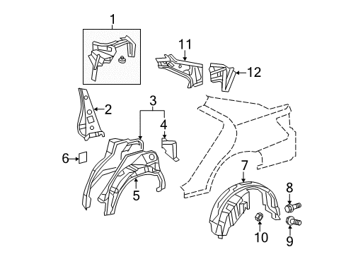 2007 Toyota Camry Inner Structure - Quarter Panel Inner Wheelhouse Diagram for 61634-AA904