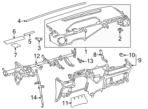 2012 Toyota Prius C Cluster & Switches, Instrument Panel Upper Panel Bracket Diagram for 55376-52110