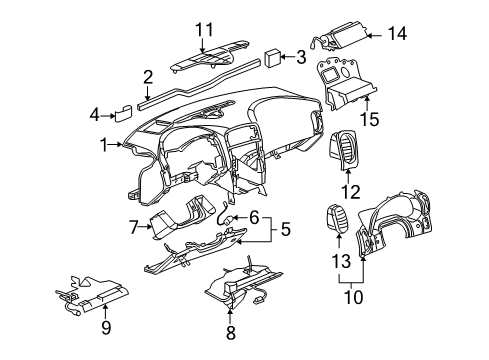 2011 Chevrolet Corvette Instrument Panel Knee Bolster Diagram for 15282998