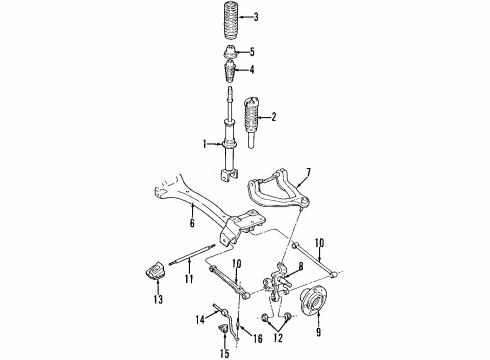 1998 Chrysler Sebring Rear Suspension Components, Lower Control Arm, Upper Control Arm, Stabilizer Bar Rear Wheel Hub Bearing Assembly Replacement Diagram for 4616477AB