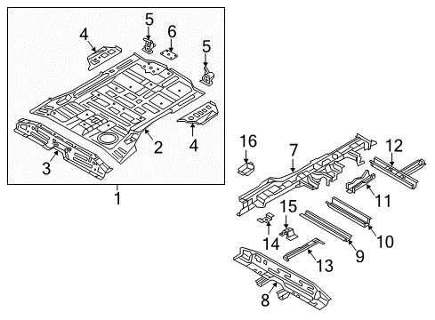 2016 Hyundai Santa Fe Sport Rear Floor & Rails Reinforcement Assembly-Rear Tie Down, RH Diagram for 65866-4Z000