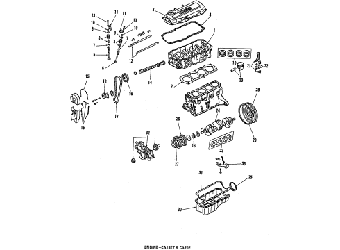 1987 Nissan 200SX Engine Parts, Mounts, Cylinder Head & Valves, Camshaft & Timing, Oil Pan, Oil Pump, Crankshaft & Bearings, Pistons, Rings & Bearings Cover-Dust Upper Diagram for 13501-V5202