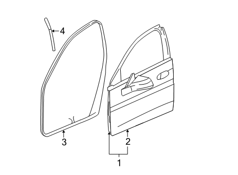 2006 Pontiac Grand Prix Front Door Weatherstrip Asm, Front Side Door Diagram for 89039905