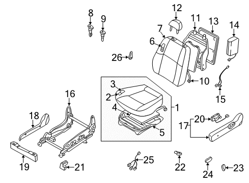 2003 Infiniti QX4 Front Seat Components Pad_Front Seat Cushion Diagram for 87361-4W061