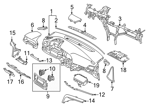 2018 Hyundai Elantra Instrument Panel Components Garnish Assembly-Crash Pad Center, LH Diagram for 84780-F2000-UN5