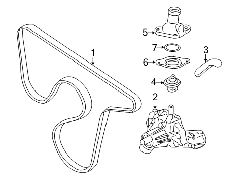 1986 Chevrolet Astro Water Pump, Belts Gasket, Water Outlet Diagram for 10017079