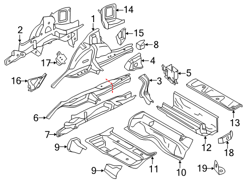 2016 BMW 228i xDrive Rear Floor & Rails Luggage Compartment Pan Diagram for 41007299797