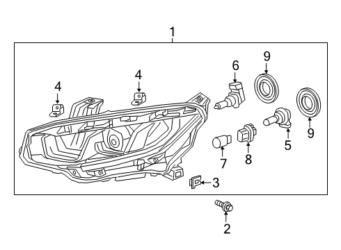 2019 Honda Civic Bulbs Headlight Assembly, Driver Side Diagram for 33150-TGG-A01