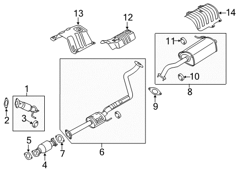 2013 Hyundai Elantra GT Exhaust Components Center Muffler Complete Diagram for 28600-A5300