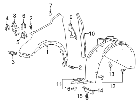 2021 Cadillac XT4 Fender & Components Fender Liner Diagram for 84557829