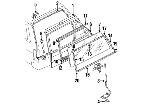1988 Nissan Pathfinder Tail Gate Stay Assembly Back Door LH Diagram for 90461-41G01
