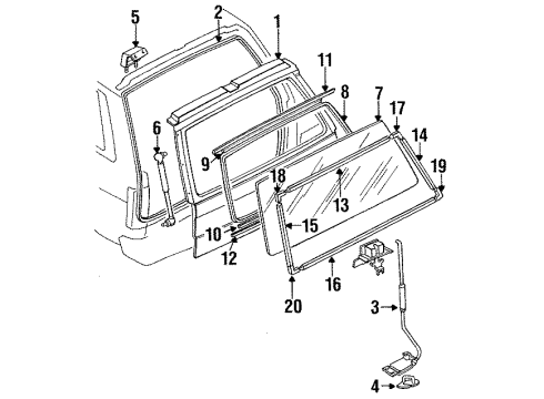 1988 Nissan Pathfinder Tail Gate Stay Assembly Back Door RH Diagram for 90460-41G01