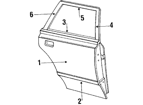 1987 Lincoln Continental Rear Door & Components, Exterior Trim Side Molding Diagram for E9VY5425532BZ