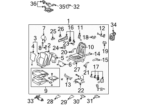 2011 Lexus ES350 Front Seat Components Seat Set Diagram for 71001-33T20-B2