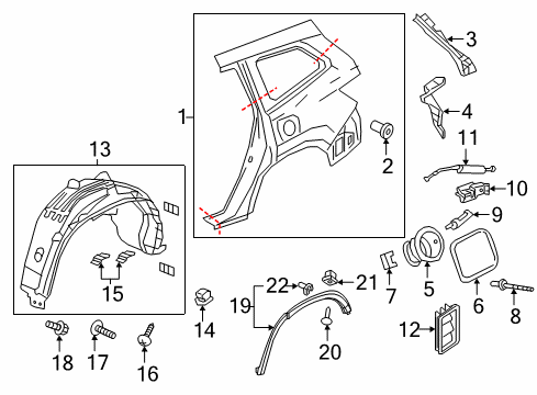 2020 Honda Pilot Quarter Panel & Components, Exterior Trim Adapter Assy., Fuel Filler Diagram for 74480-TG7-A00