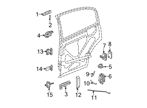 2005 Saturn Ion Rear Door Rear Side Door Lock Assembly Diagram for 15814087