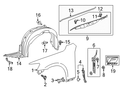 2017 Lexus IS300 Fender & Components, Exterior Trim Shield Sub-Assembly, Fender Diagram for 53806-53090