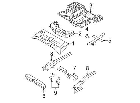 2006 Hyundai Accent Rear Body - Floor & Rails Panel-Rear Floor Diagram for 65511-1E300