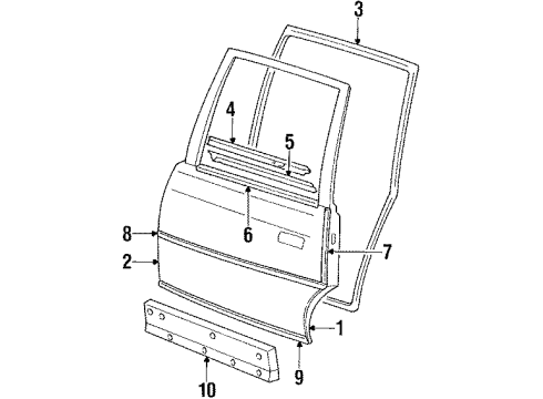 1985 Oldsmobile Cutlass Ciera Rear Door & Components, Exterior Trim Weatherstrip Asm-Rear Side Door Diagram for 10281490