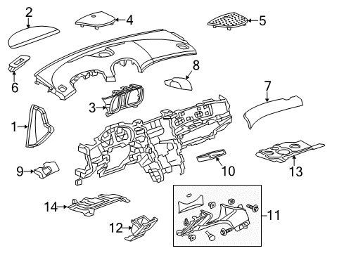 2014 Chevrolet Malibu Cluster & Switches, Instrument Panel Upper Panel Diagram for 22932634