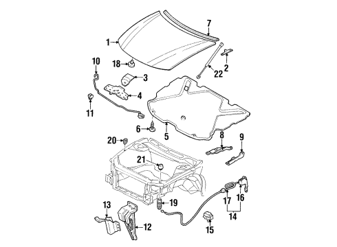 1997 Pontiac Grand Prix Hood & Components Support Rod Retainer Diagram for 10312456