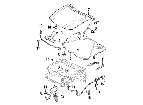 1997 Pontiac Grand Prix Hood & Components Latch Diagram for 10423015