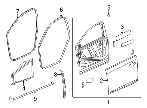 2018 Cadillac XTS Front Door Weatherstrip On Body Diagram for 23142207