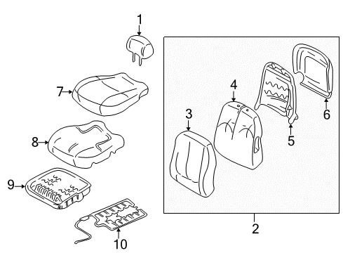 2001 Hyundai Elantra Front Seat Components Frame Assembly-Front Seat Cushion Driver Diagram for 88110-2D000