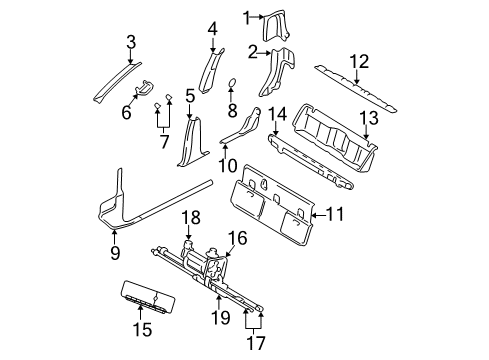 2005 Ford Explorer Sport Trac Interior Trim - Cab Weatherstrip Pillar Trim Diagram for 3L2Z-7803599-AAB