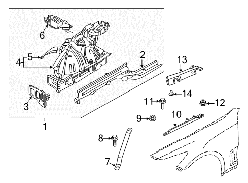 2020 Kia Stinger Structural Components & Rails Bracket Assembly-Fender Diagram for 64515J5000