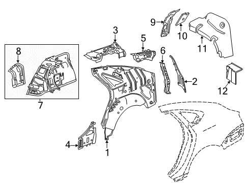 2014 Chevrolet Impala Inner Structure - Quarter Panel Inner Panel Baffle Diagram for 22912874