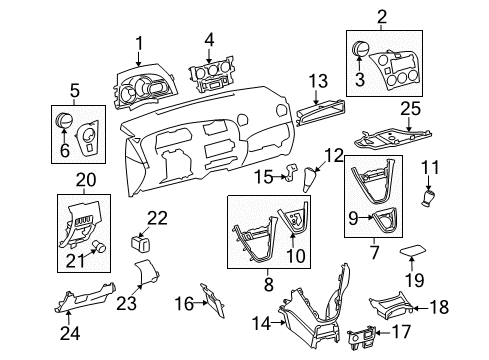 2009 Toyota Matrix Cluster & Switches, Instrument Panel Switch Bezel Hole Cover Diagram for 55539-02130-B0